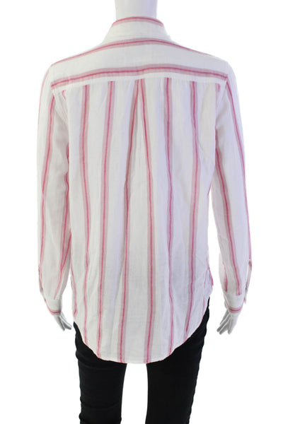 Rails Womens Button Front Long Sleeve Collared Striped Shirt White Pink Small