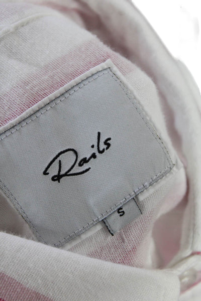 Rails Womens Button Front Long Sleeve Collared Striped Shirt White Pink Small
