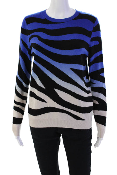 Chinti & Parker Womens Crew Neck Zebra Printed Ombre Sweater Blue Black Small