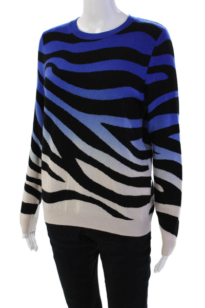 Chinti & Parker Womens Crew Neck Zebra Printed Ombre Sweater Blue Black Small