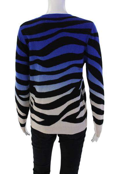 Chinti & Parker Womens Crew Neck Zebra Printed Ombre Sweater Blue Black Small