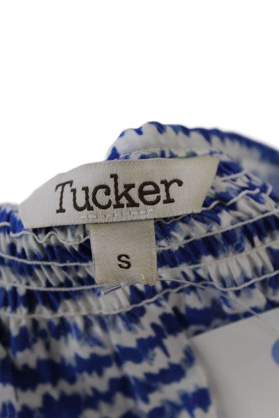 Tucker Womens Button Front 3/4 Sleeve Scribble Striped Silk Top Blue White Small