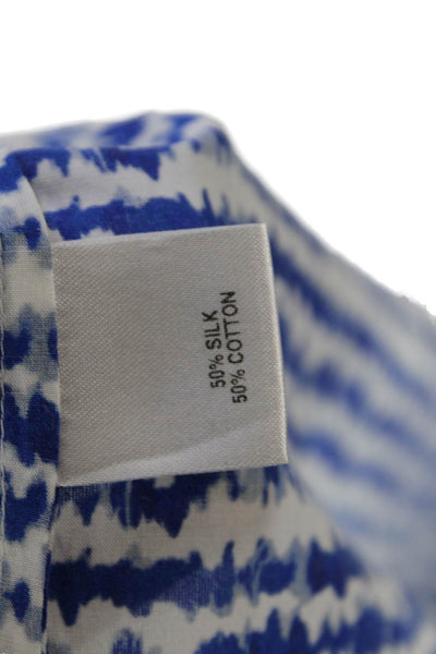 Tucker Womens Button Front 3/4 Sleeve Scribble Striped Silk Top Blue White Small
