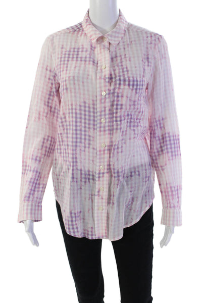Pilcro Anthropologie Womens Button Front Collared Plaid Shirt Pink White Size XS