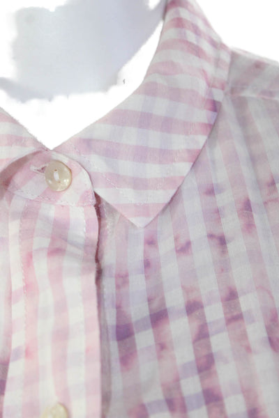 Pilcro Anthropologie Womens Button Front Collared Plaid Shirt Pink White Size XS