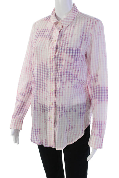Pilcro Anthropologie Womens Button Front Collared Plaid Shirt Pink White Size XS