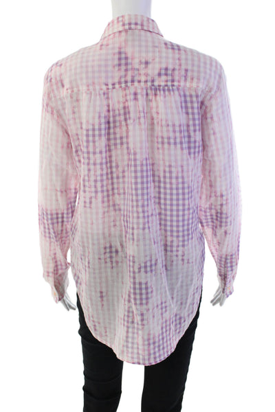 Pilcro Anthropologie Womens Button Front Collared Plaid Shirt Pink White Size XS