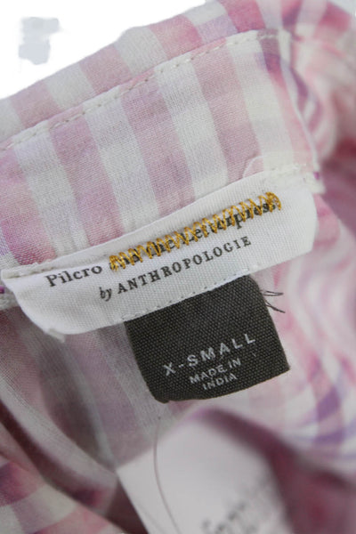 Pilcro Anthropologie Womens Button Front Collared Plaid Shirt Pink White Size XS