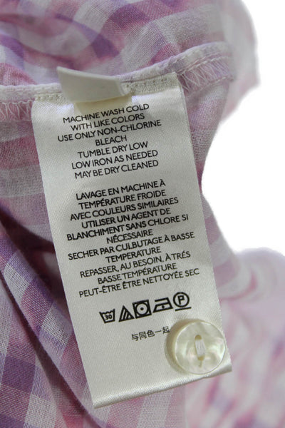 Pilcro Anthropologie Womens Button Front Collared Plaid Shirt Pink White Size XS