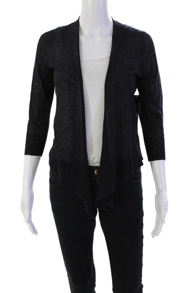 Nic + Zoe Womens Long Sleeve Button Front Linen Cardigan Sweater Navy Size Small