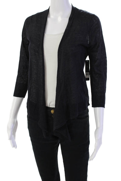 Nic + Zoe Womens Long Sleeve Button Front Linen Cardigan Sweater Navy Size Small