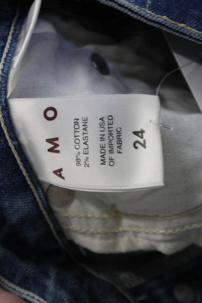 Amo Womens Slim Fit High Rise Distressed Patchwork Jeans Blue Size 24