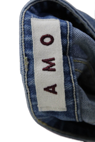 Amo Womens Slim Fit High Rise Distressed Patchwork Jeans Blue Size 24