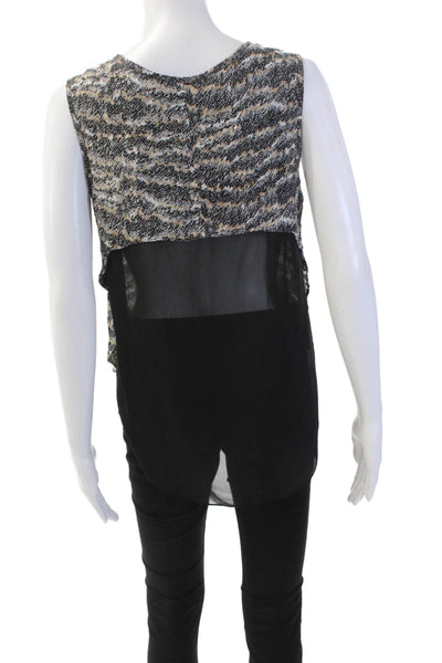 Rag & Bone Womens Abstract Print Sleeveless Tank Top Beige Black Size Medium
