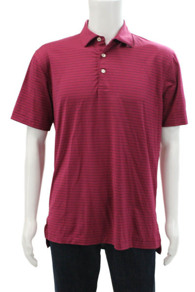 Peter Millar Womens Stripe Printed Collared Casual Polo Shirt Red Size M