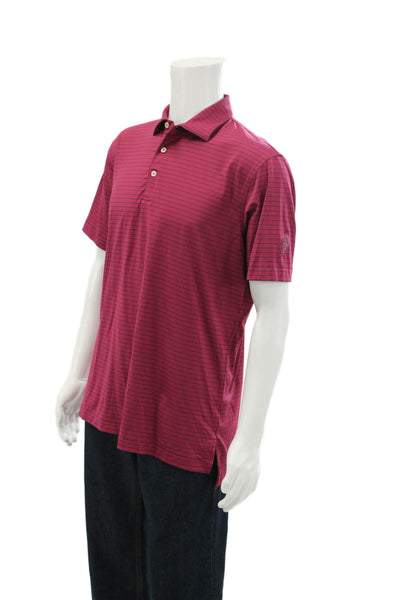 Peter Millar Womens Stripe Printed Collared Casual Polo Shirt Red Size M