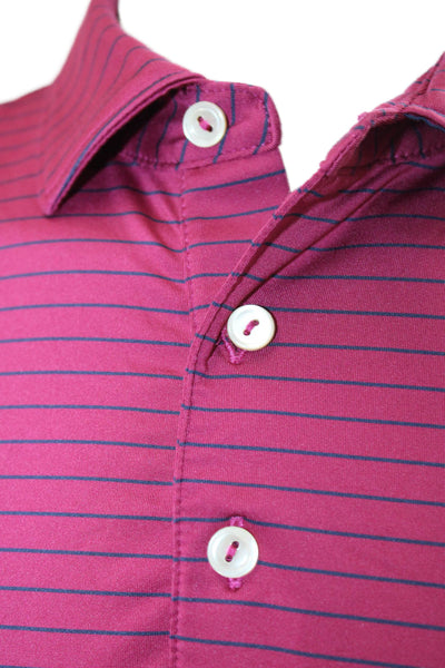 Peter Millar Womens Stripe Printed Collared Casual Polo Shirt Red Size M