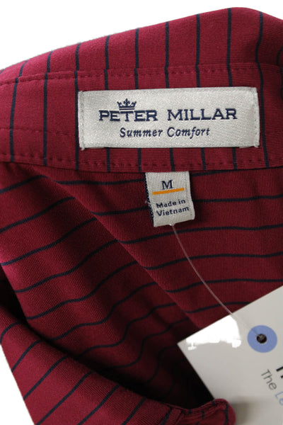 Peter Millar Womens Stripe Printed Collared Casual Polo Shirt Red Size M