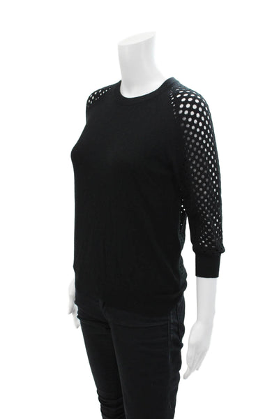 Marc By Marc Jacobs Womens Cut Out Crew Neck 3/4 Sleeve Sweater Top Black Sz XS