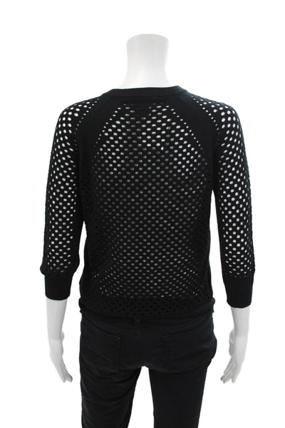 Marc By Marc Jacobs Womens Cut Out Crew Neck 3/4 Sleeve Sweater Top Black Sz XS