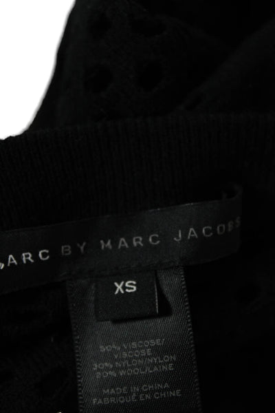 Marc By Marc Jacobs Womens Cut Out Crew Neck 3/4 Sleeve Sweater Top Black Sz XS