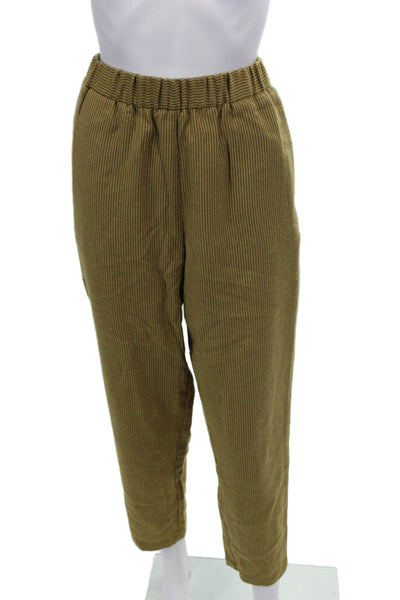 Pomandere Womens Striped High Rise Slim Leg Pants Yellow Brown Wool Size 8