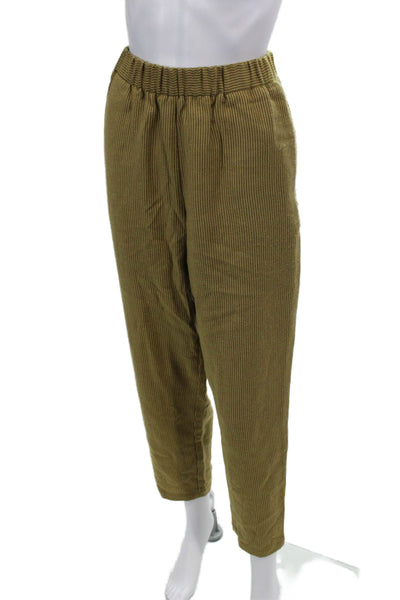 Pomandere Womens Striped High Rise Slim Leg Pants Yellow Brown Wool Size 8