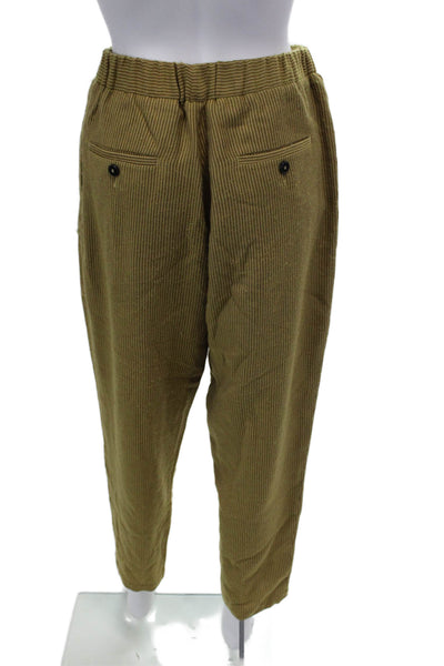 Pomandere Womens Striped High Rise Slim Leg Pants Yellow Brown Wool Size 8