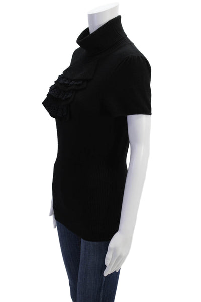 Catherine Malandrino Womens Ruffle Detail Turtleneck Sweater Top Black Size L