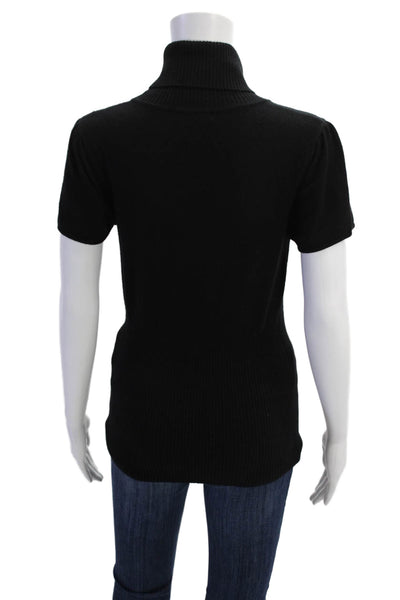 Catherine Malandrino Womens Ruffle Detail Turtleneck Sweater Top Black Size L