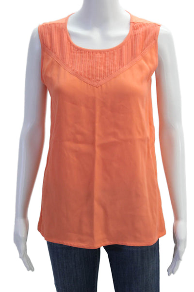 Massimo Dutti Womens Scoop Neck Pleated Sleeveless Blouse Top Orange Size M