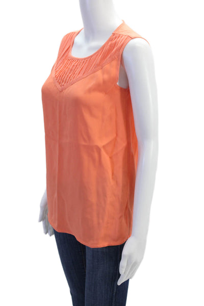 Massimo Dutti Womens Scoop Neck Pleated Sleeveless Blouse Top Orange Size M