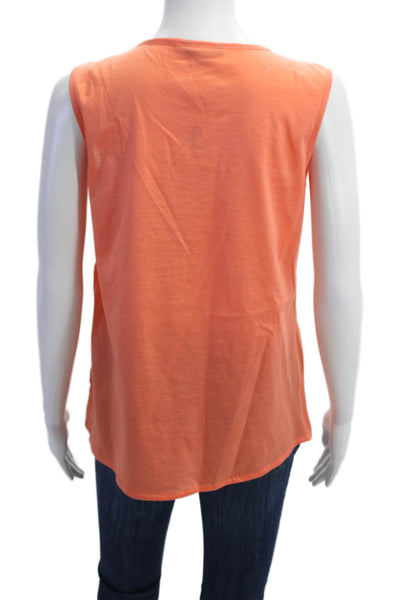Massimo Dutti Womens Scoop Neck Pleated Sleeveless Blouse Top Orange Size M