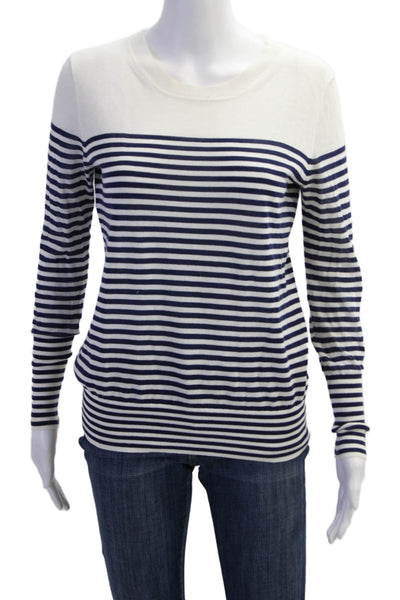 J Crew Womens Striped Crew Neck Long Sleeve Pullover Knit Top Blue Size XXS