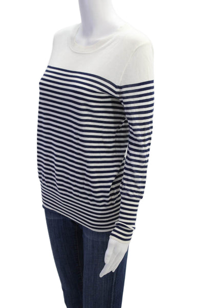 J Crew Womens Striped Crew Neck Long Sleeve Pullover Knit Top Blue Size XXS