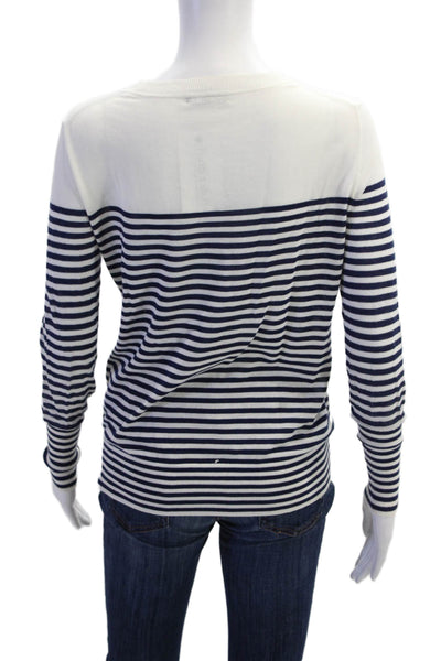 J Crew Womens Striped Crew Neck Long Sleeve Pullover Knit Top Blue Size XXS