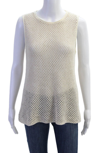 Theory Womens Open Knit Scoop Neck Sleeveless Tank Top Beige Size Medium
