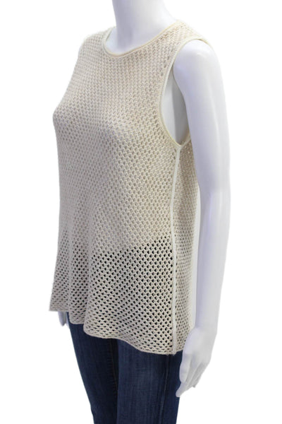 Theory Womens Open Knit Scoop Neck Sleeveless Tank Top Beige Size Medium