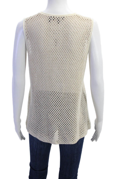 Theory Womens Open Knit Scoop Neck Sleeveless Tank Top Beige Size Medium