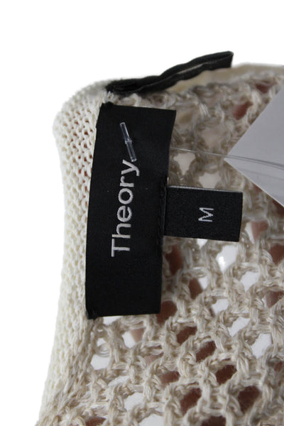 Theory Womens Open Knit Scoop Neck Sleeveless Tank Top Beige Size Medium