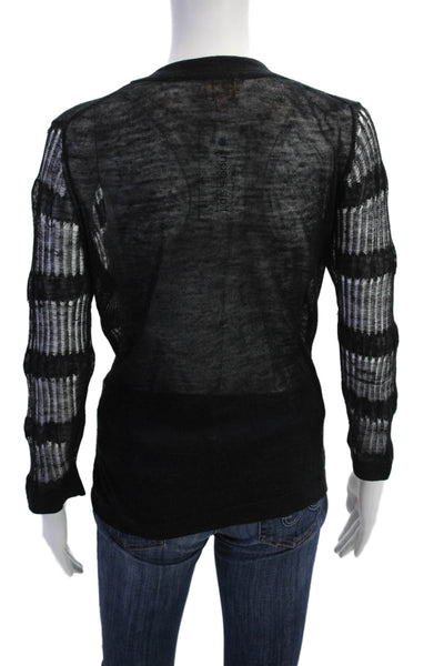 Tracy Reese Womens V-Neck Distress Open Knit Cardigan Sweater Top Black Size S