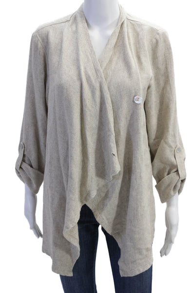 Karen Kane Womens Linen Blend Cowl Neck Cardigan Sweater Top Beige Size S