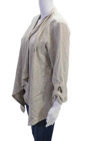 Karen Kane Womens Linen Blend Cowl Neck Cardigan Sweater Top Beige Size S