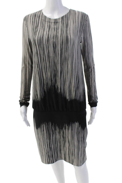 Norma Kamali Women's Round Neck Long Sleeves Drop Waist Mini Dress Black Size S