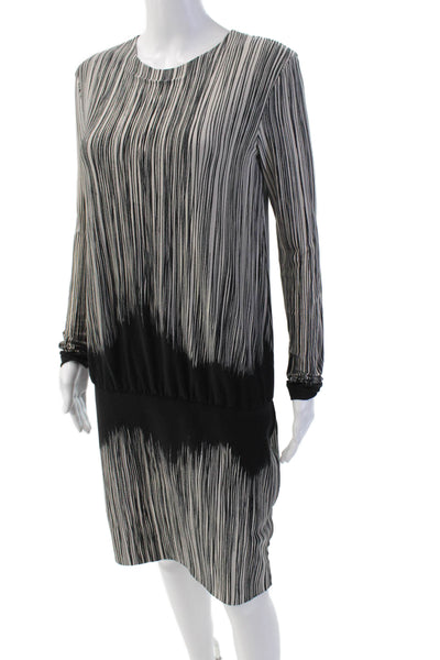 Norma Kamali Women's Round Neck Long Sleeves Drop Waist Mini Dress Black Size S