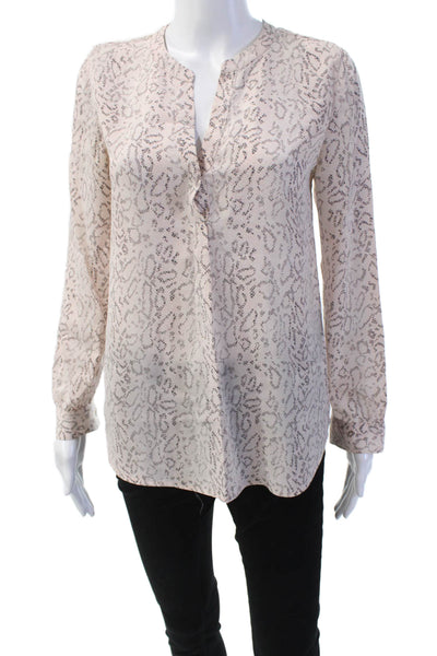 Joie Women's Long Sleeves Silk Quarter Button Printed Blouse Pink Size XS