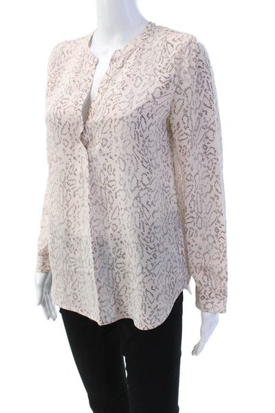 Joie Women's Long Sleeves Silk Quarter Button Printed Blouse Pink Size XS