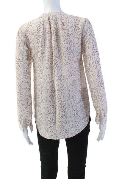 Joie Women's Long Sleeves Silk Quarter Button Printed Blouse Pink Size XS