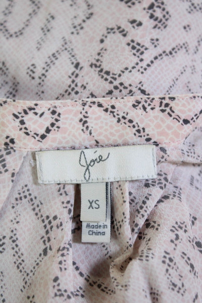Joie Women's Long Sleeves Silk Quarter Button Printed Blouse Pink Size XS