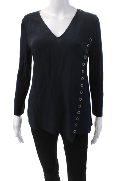 Bailey 44 Womens 3/4 Sleeve V Neck Grommet Trim Blouse Top Navy Blue Size Small